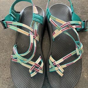 Chaco Teal and Multicolor Strappy Sandals